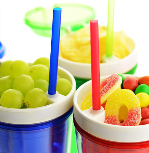 Kubek na przekąski SNACK 480 ml + 230 ml czerwony / niebieski / zielony