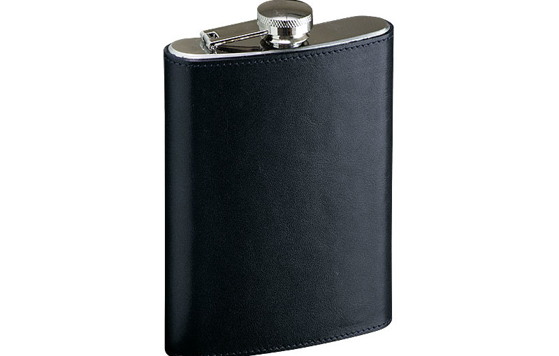 Piersiówka 240 ml brązowa / czarna skórzana