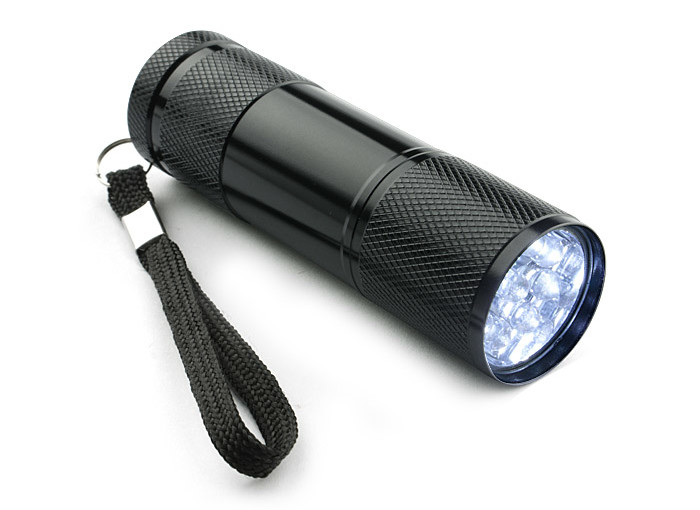 Latarka RAY, 9 LED czarna / czerwona / niebieska