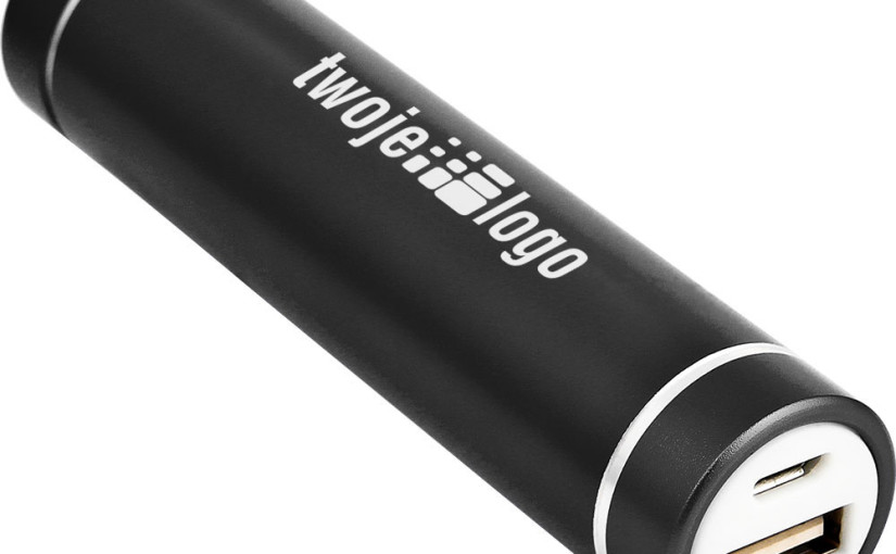 Power bank 2200 mAh, kolor szary, czarny i niebieski.