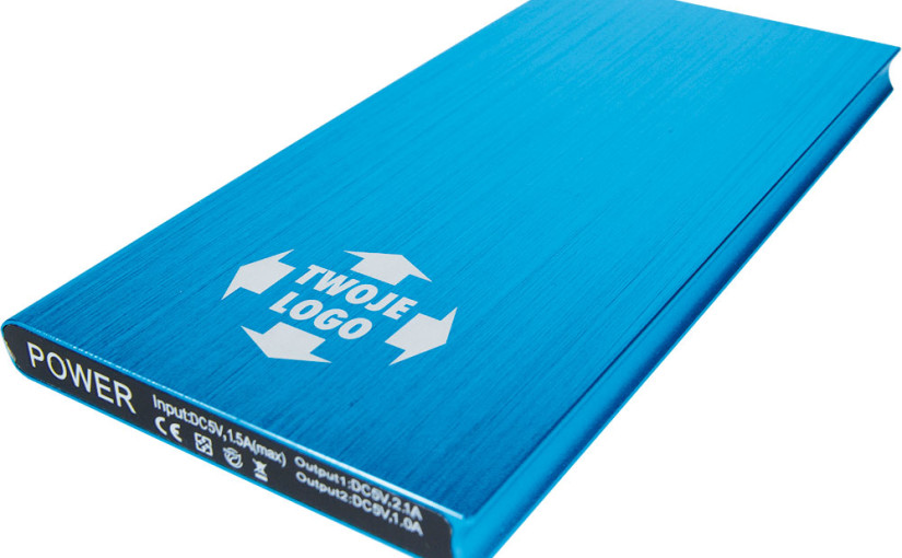 Power bank 20 000 mAh, kolor jasno niebieski i czarny. Grawer w cenie! min. ilość: 10 szt.